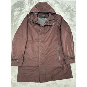 Ted Baker Nylon Field Jacket Mens Small Burgundy Red Waterproof Hooded Rain Coat